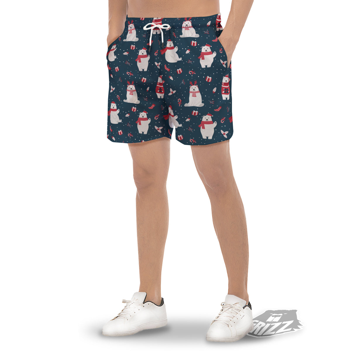 Polar Bear Xmas Print Pattern Men's Gym Shorts-grizzshop