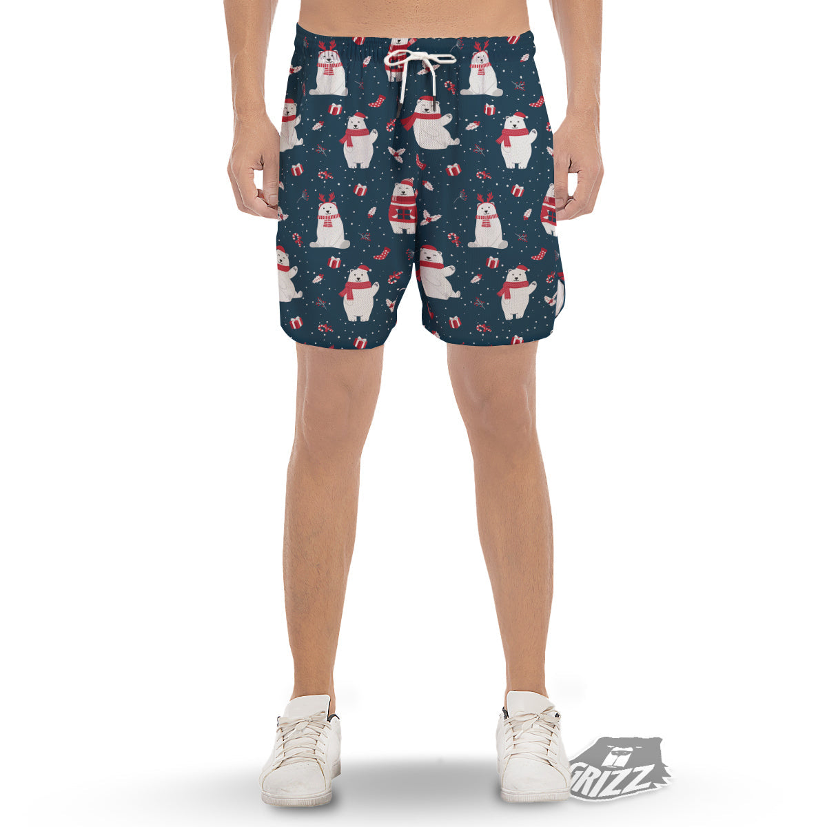 Polar Bear Xmas Print Pattern Men's Gym Shorts-grizzshop