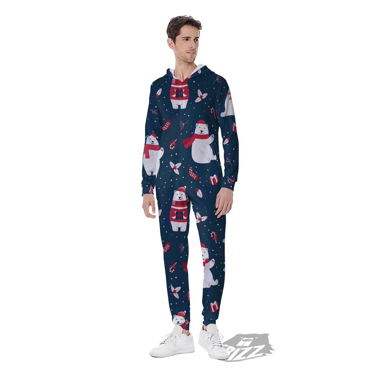 Polar Bear Xmas Print Pattern Men's Jumpsuit-grizzshop