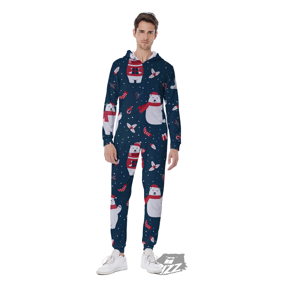 Polar Bear Xmas Print Pattern Men's Jumpsuit-grizzshop