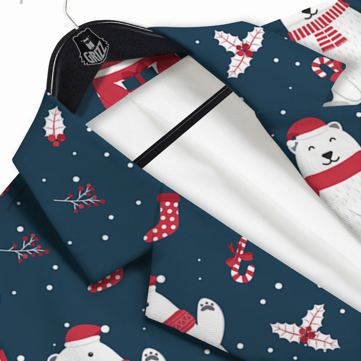 Polar Bear Xmas Print Pattern Men's Sport Coat-grizzshop