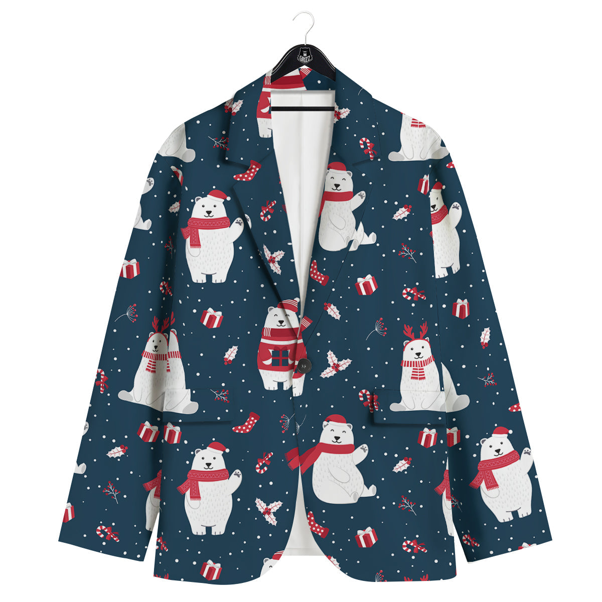 Polar Bear Xmas Print Pattern Men's Sport Coat-grizzshop
