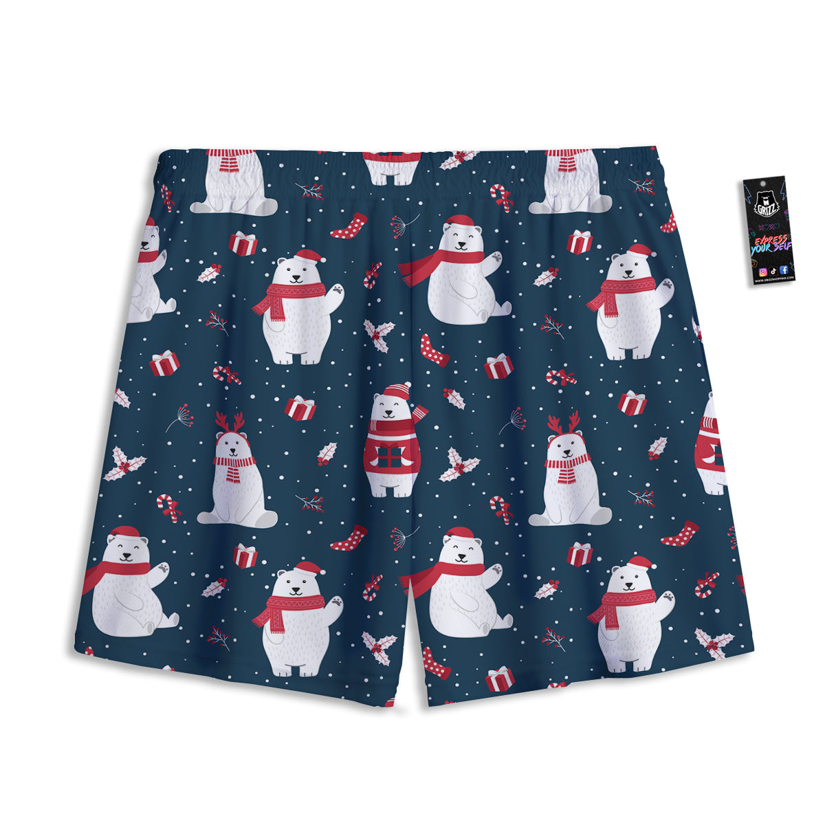 Polar Bear Xmas Print Pattern Mesh Shorts