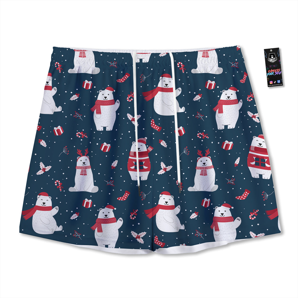 Polar Bear Xmas Print Pattern Mesh Shorts