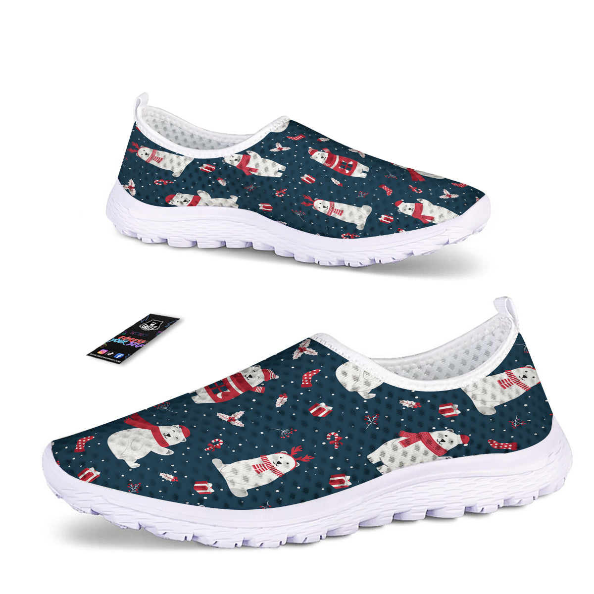 Polar Bear Xmas Print Pattern Nurse Shoes-grizzshop