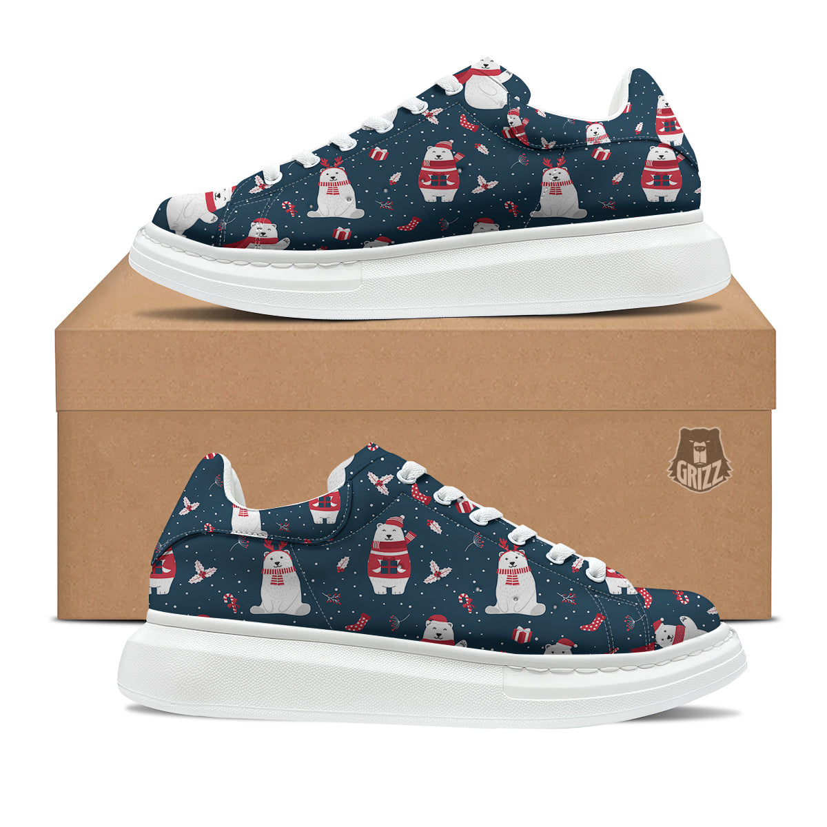 Polar Bear Xmas Print Pattern Platform Shoes-grizzshop