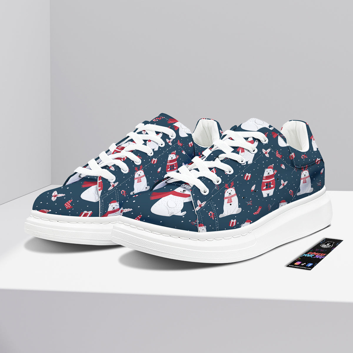 Polar Bear Xmas Print Pattern Platform Shoes-grizzshop