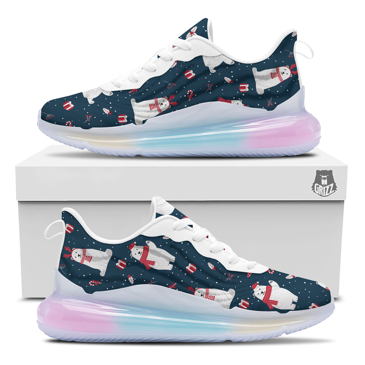 Polar Bear Xmas Print Pattern Running Sneakers-grizzshop