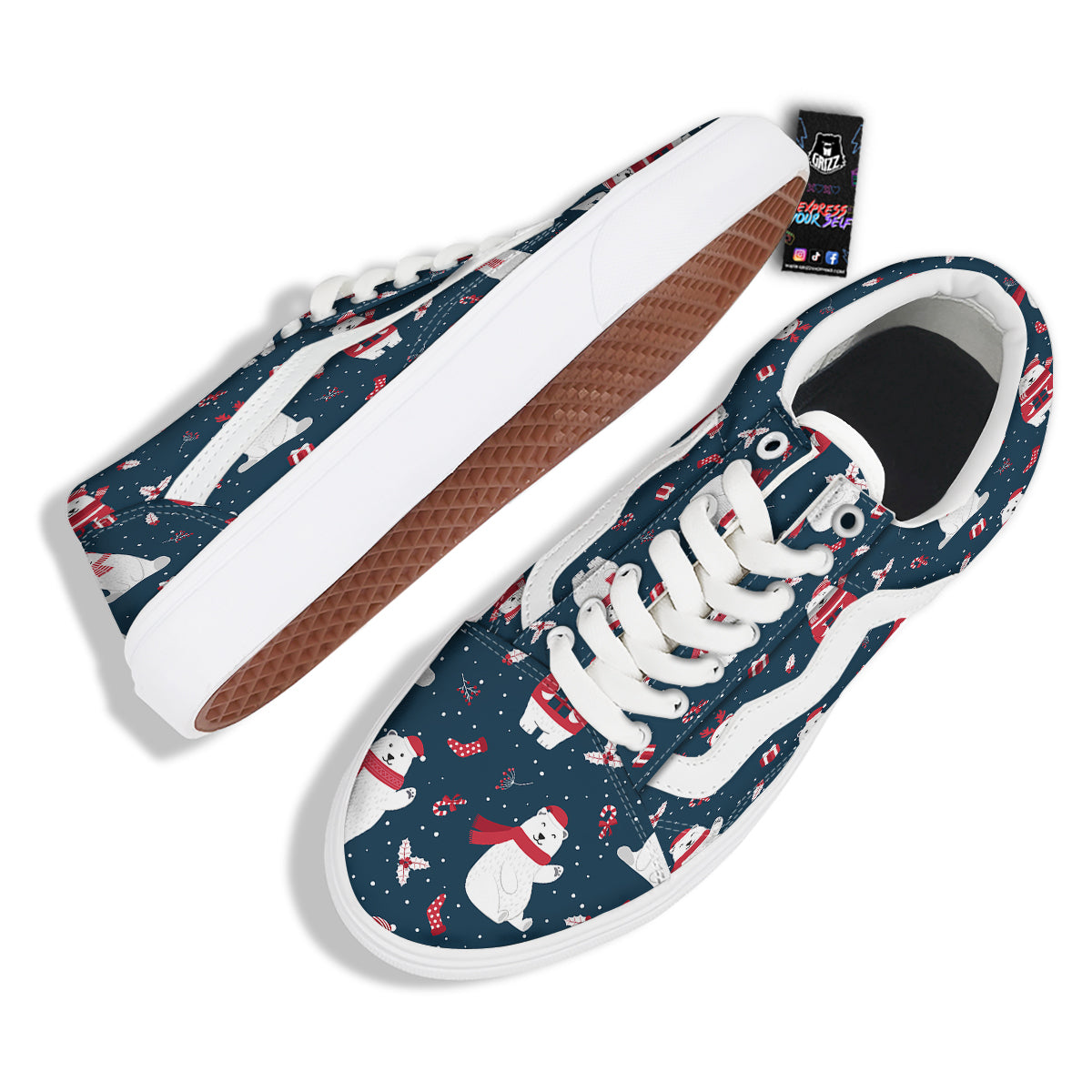 Polar Bear Xmas Print Pattern Skate Shoes-grizzshop