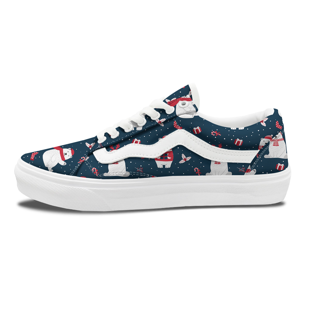 Polar Bear Xmas Print Pattern Skate Shoes-grizzshop