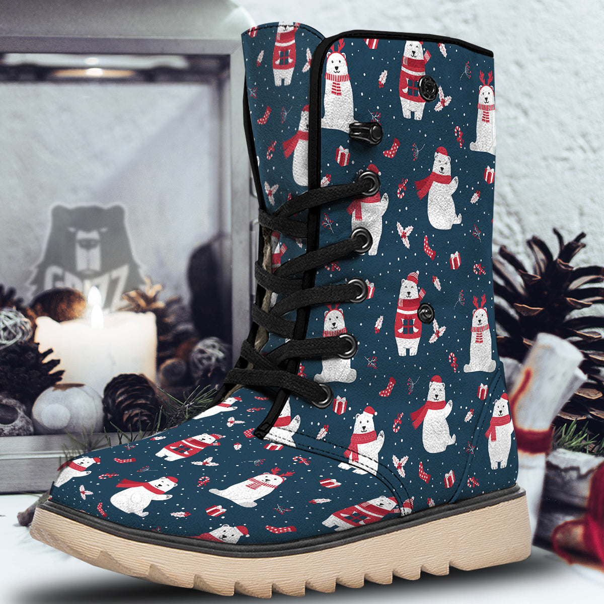 Polar Bear Xmas Print Pattern Snow Boots-grizzshop