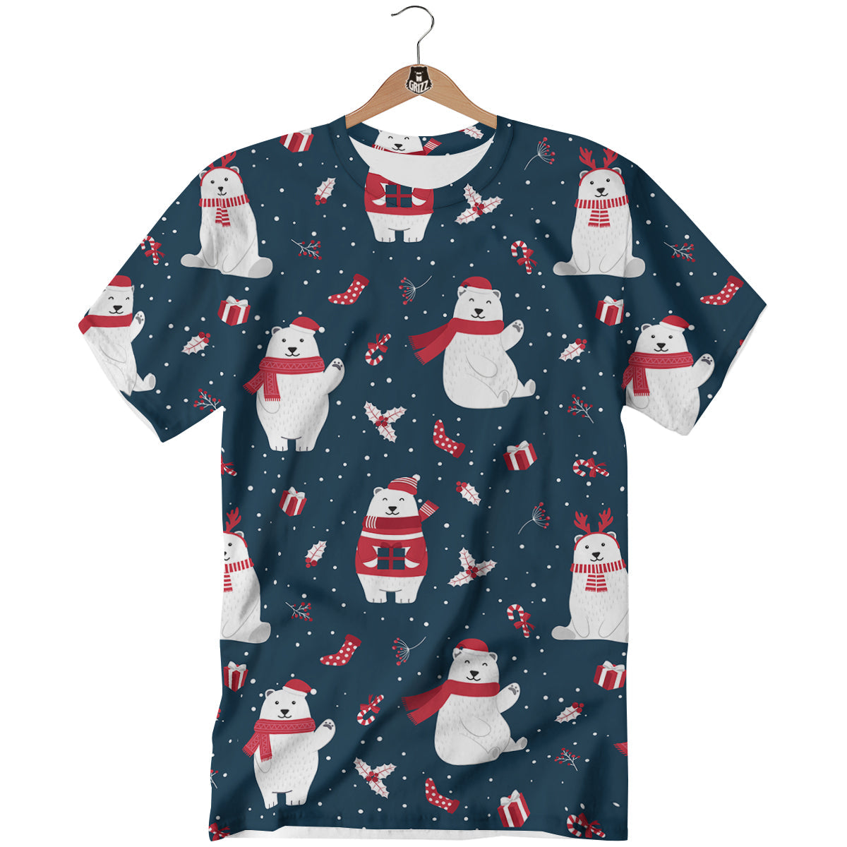 Polar Bear Xmas Print Pattern T-Shirt-grizzshop
