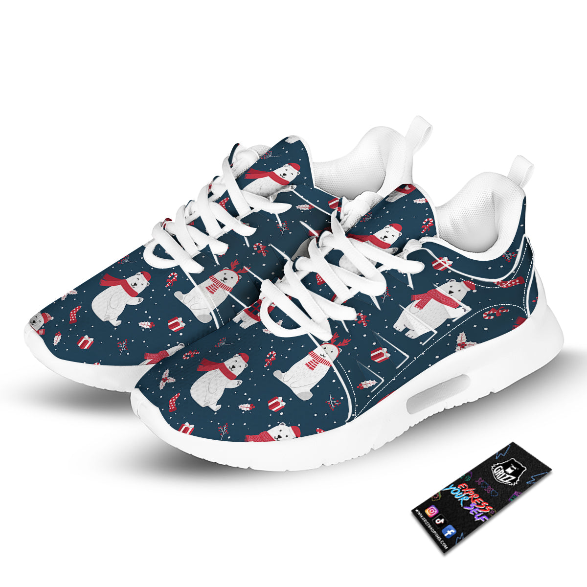 Polar Bear Xmas Print Pattern Tennis Shoes-grizzshop