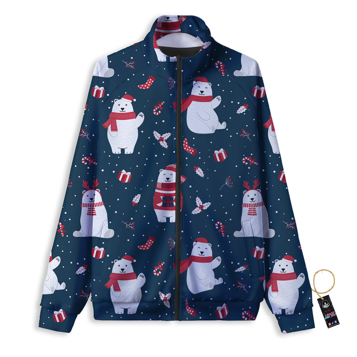 Polar Bear Xmas Print Pattern Track Jacket-grizzshop