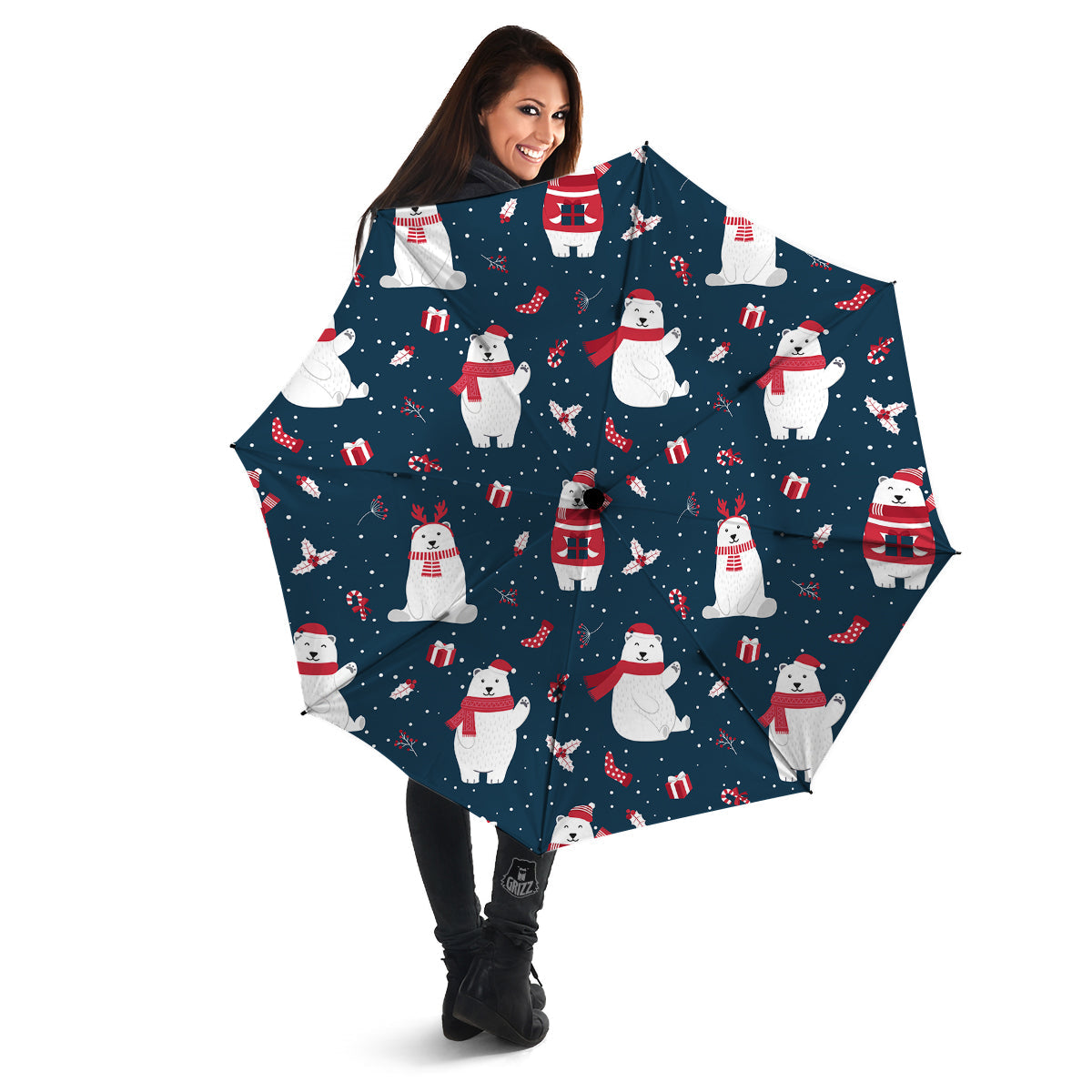 Polar Bear Xmas Print Pattern Umbrella-grizzshop