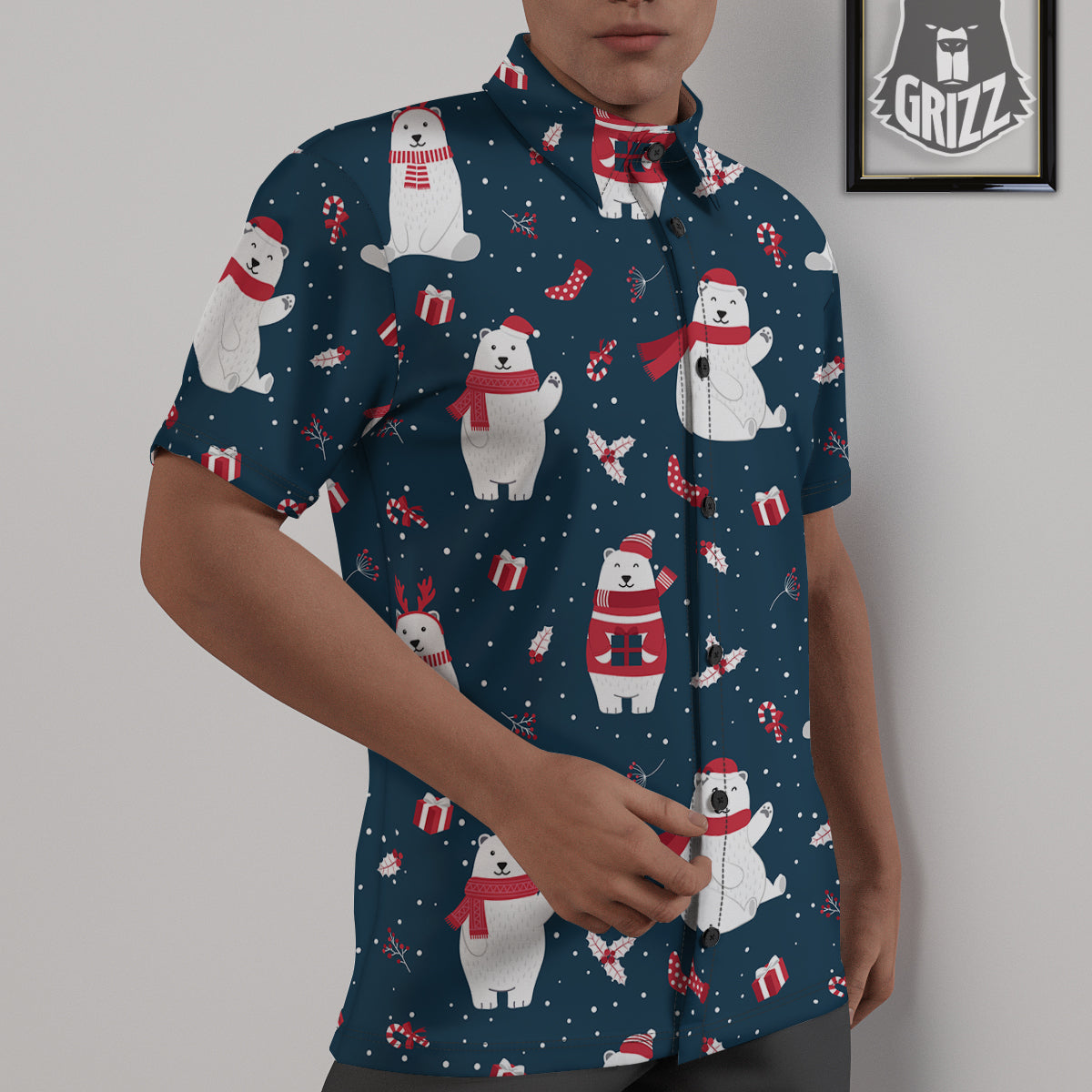 Polar Bear Xmas Print Pattern Untucked Shirts-grizzshop