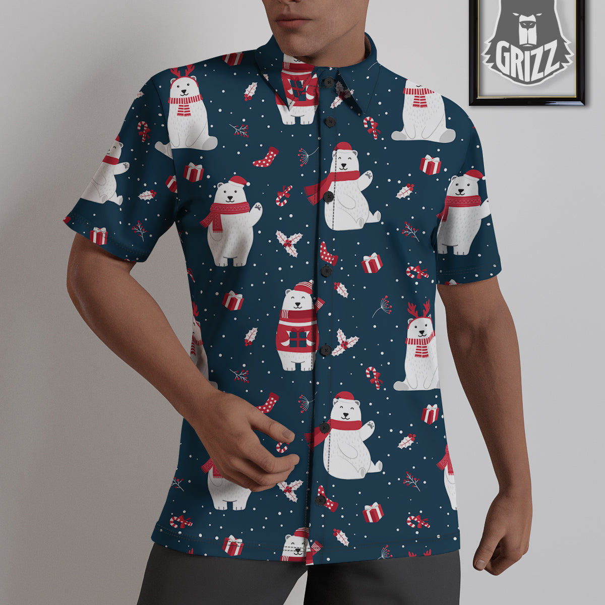 Polar Bear Xmas Print Pattern Untucked Shirts-grizzshop