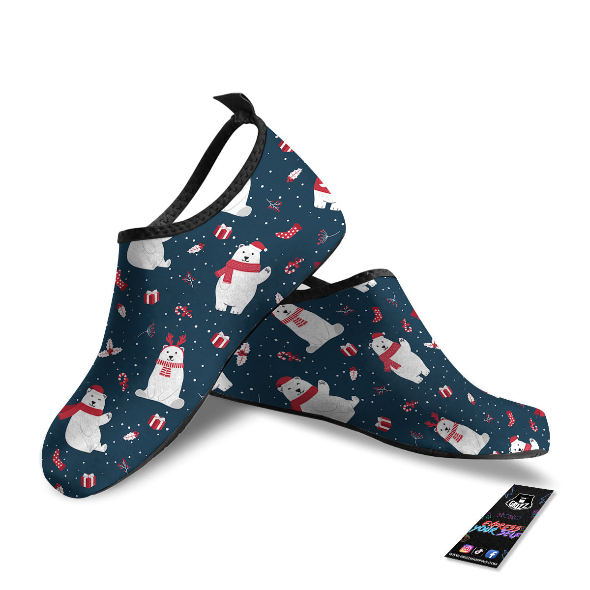 Polar Bear Xmas Print Pattern Water Shoes-grizzshop