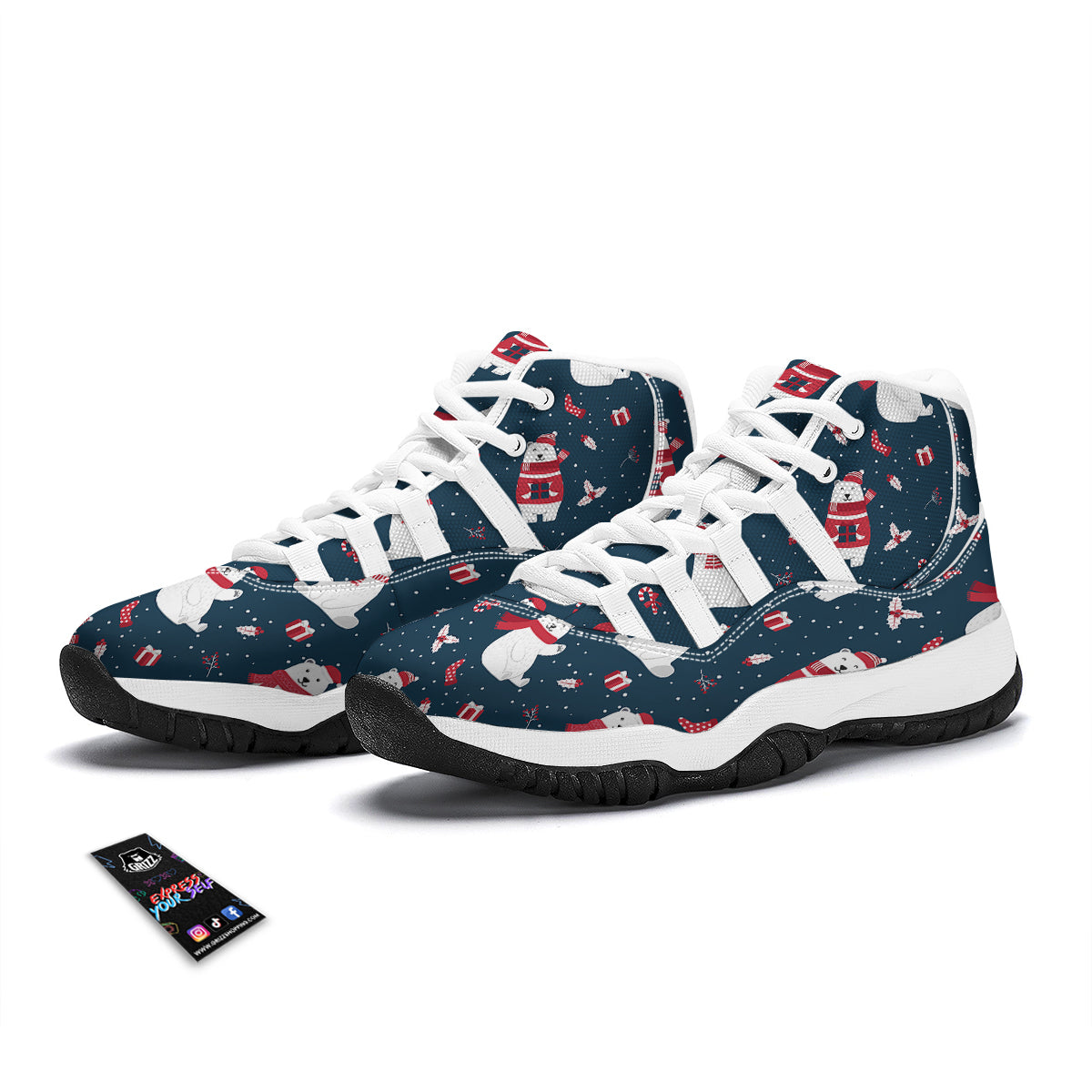 Polar Bear Xmas Print Pattern White Bball Shoes-grizzshop