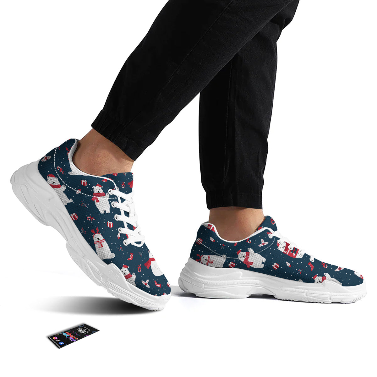Polar Bear Xmas Print Pattern White Chunky Shoes-grizzshop