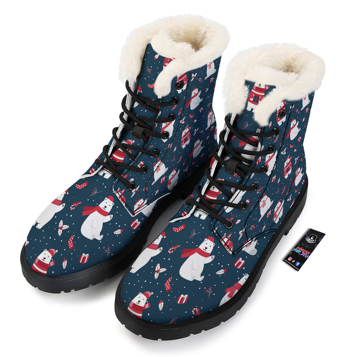 Polar Bear Xmas Print Pattern Winter Boots-grizzshop