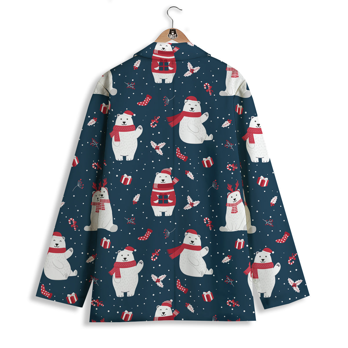Polar Bear Xmas Print Pattern Women's Blazer-grizzshop
