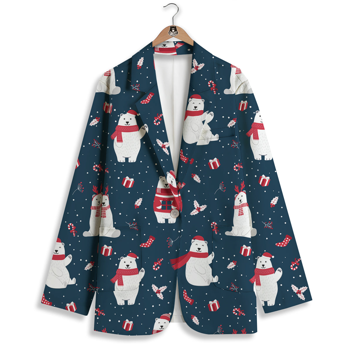 Polar Bear Xmas Print Pattern Women's Blazer-grizzshop