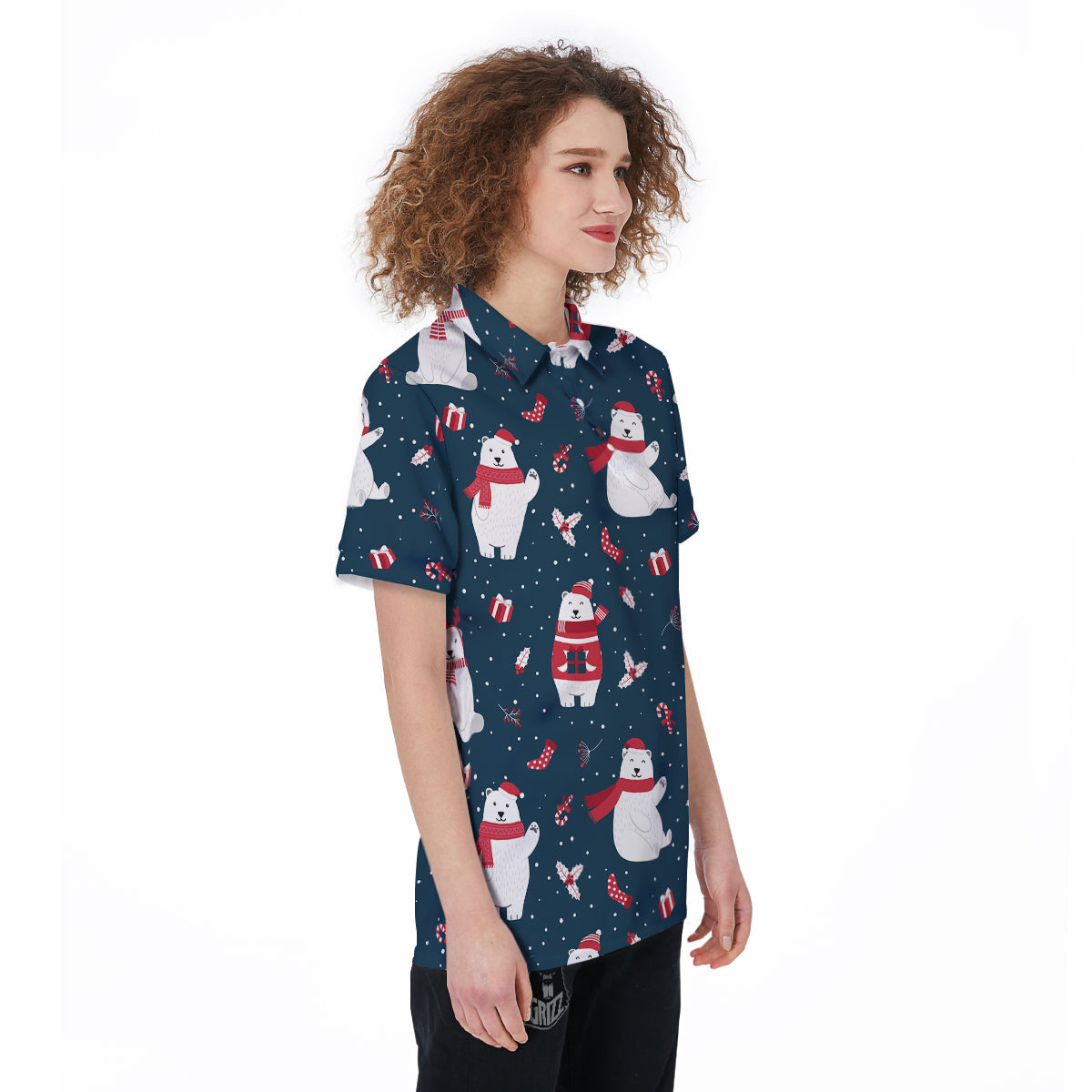 Polar Bear Xmas Print Pattern Women's Golf Shirts-grizzshop