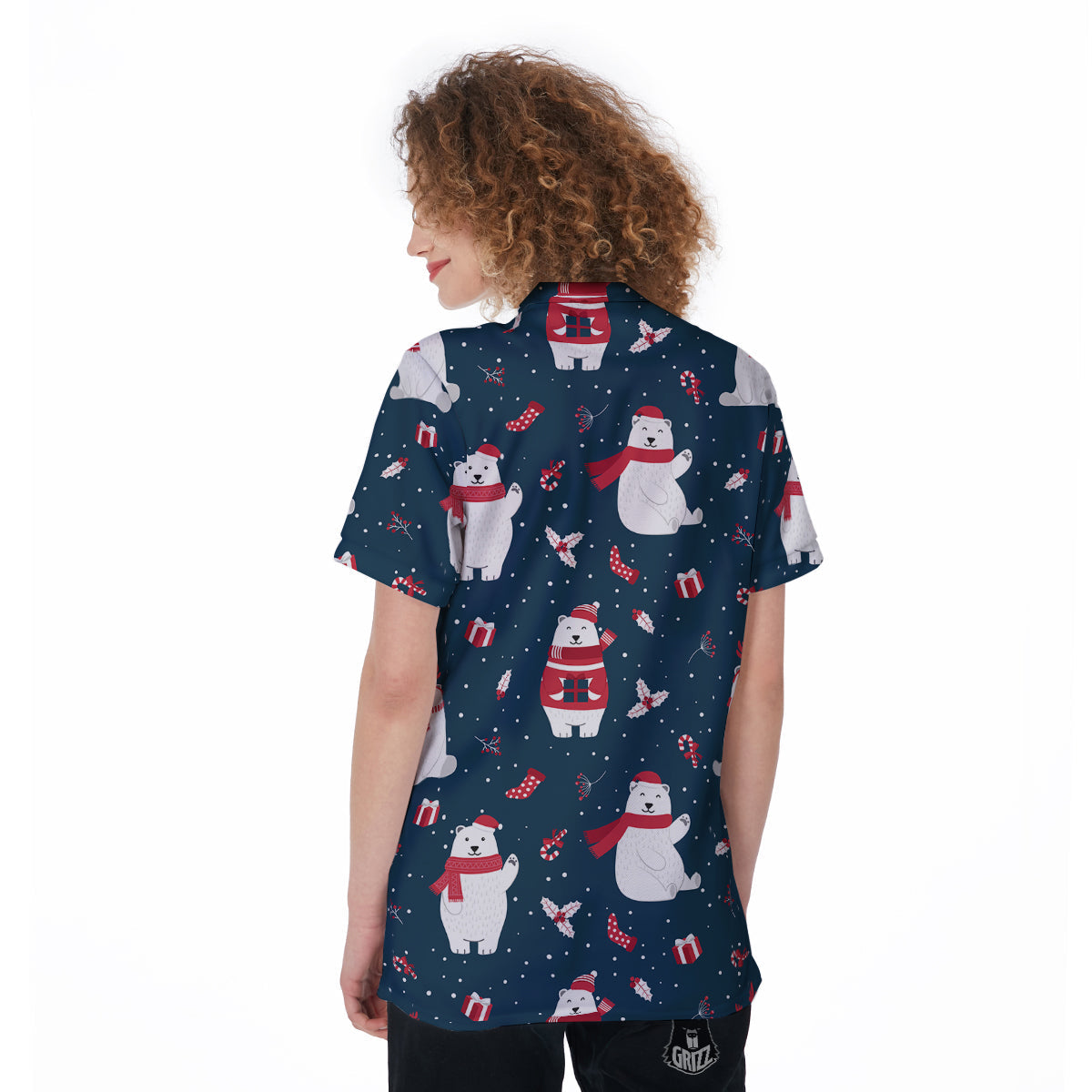 Polar Bear Xmas Print Pattern Women's Golf Shirts-grizzshop