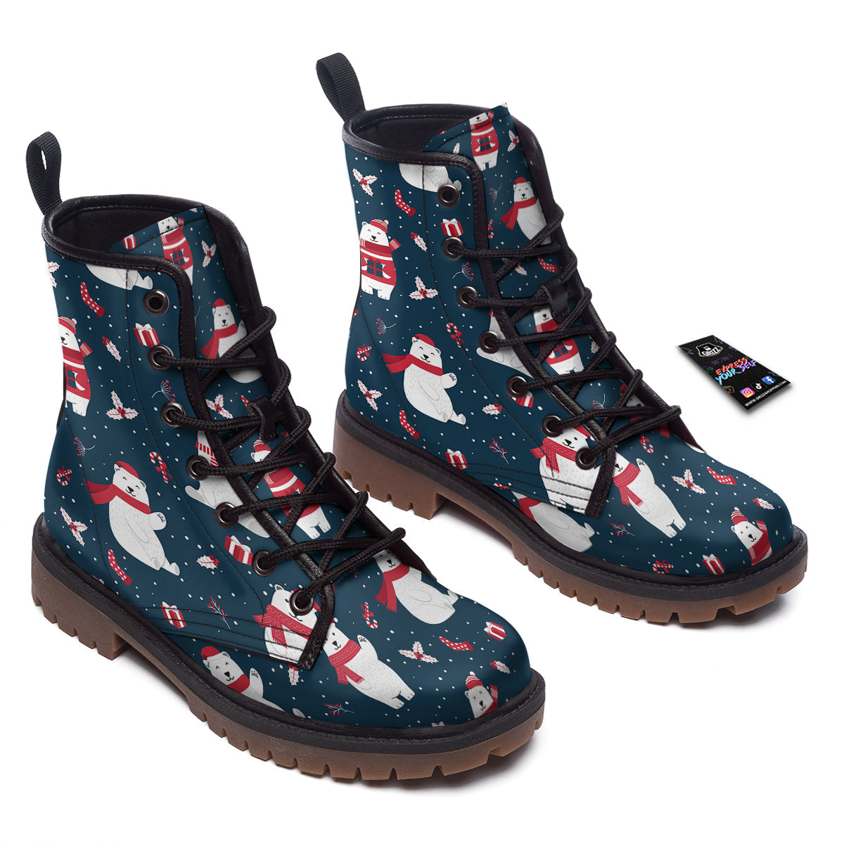Polar Bear Xmas Print Pattern Work Boots-grizzshop