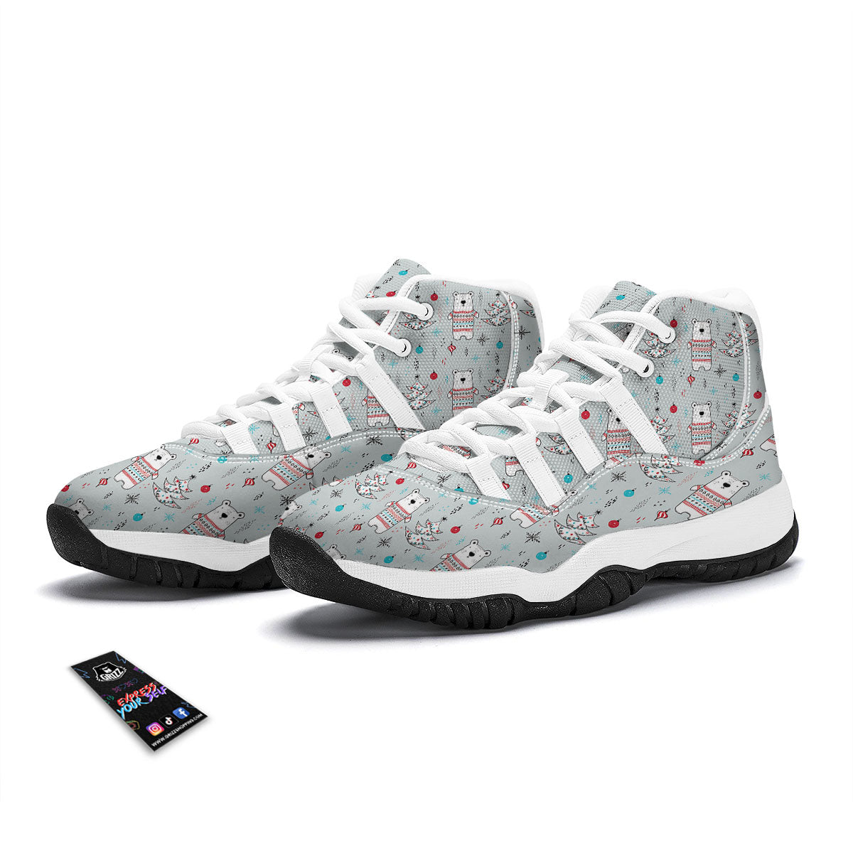 Polar Christmas Doodle White Bball Shoes-grizzshop