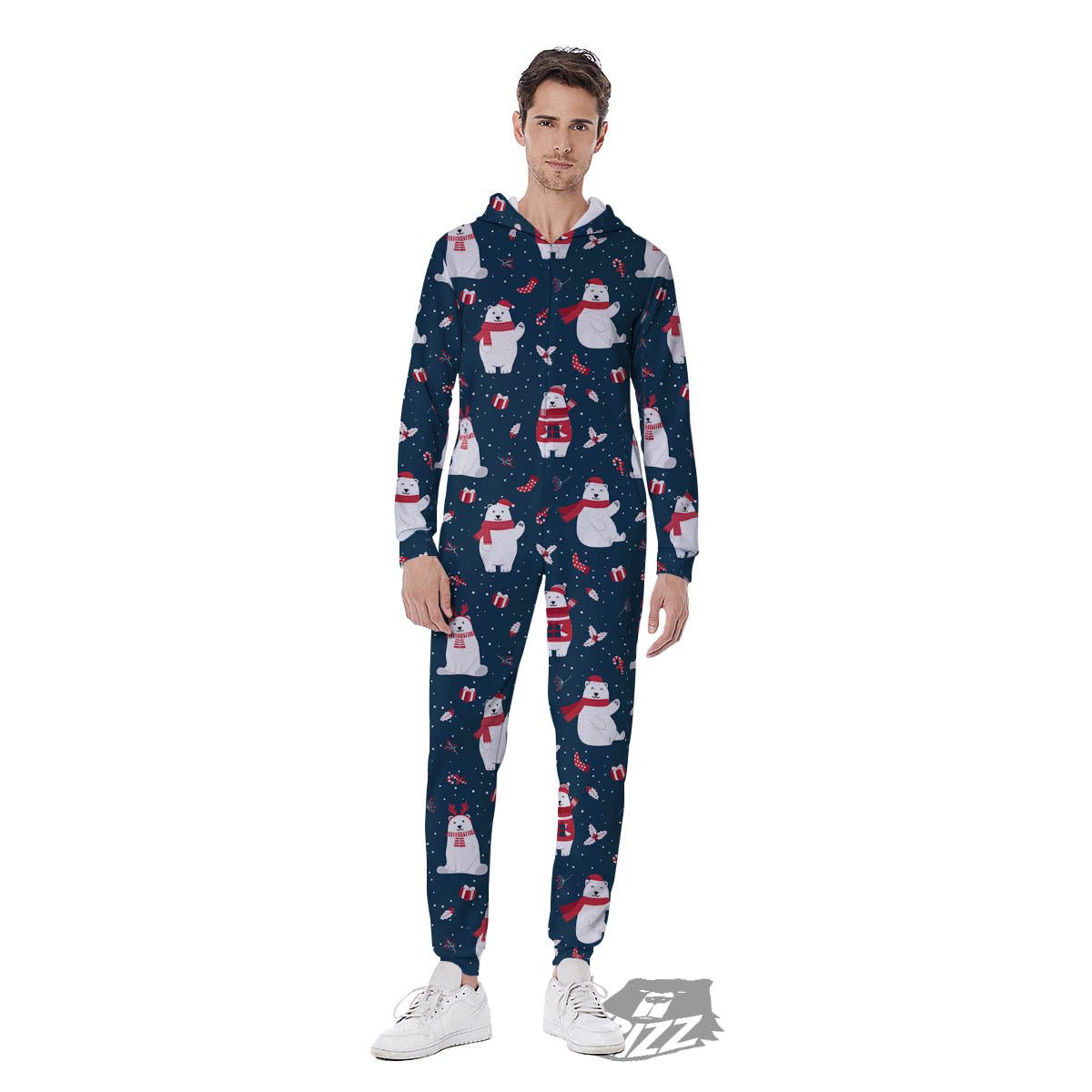 Polar Bear Christmas Print Pattern Men's Jumpsuit-grizzshop