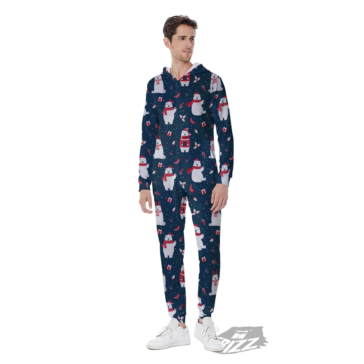 Polar Bear Christmas Print Pattern Men's Jumpsuit-grizzshop