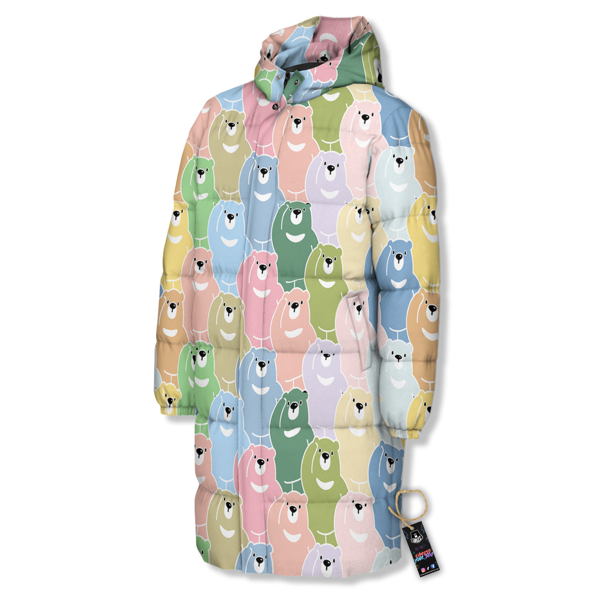Polar Bear Pastel Print Pattern Long Down Jacket