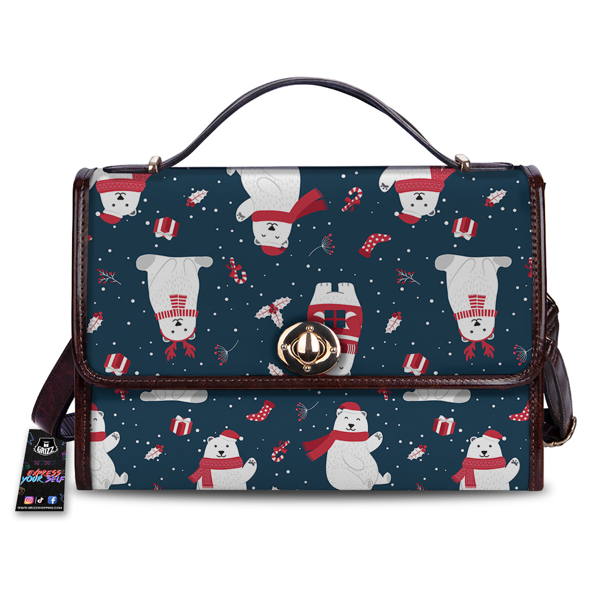 Polar Bear Xmas Print Pattern Women's Satchel Bag