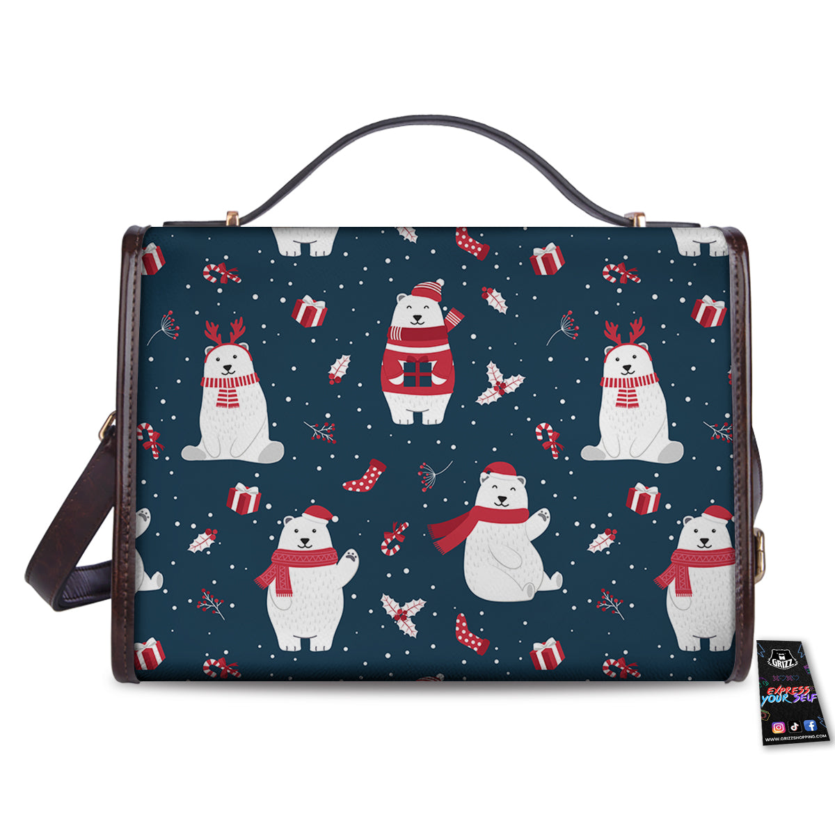 Polar Bear Xmas Print Pattern Women's Satchel Bag