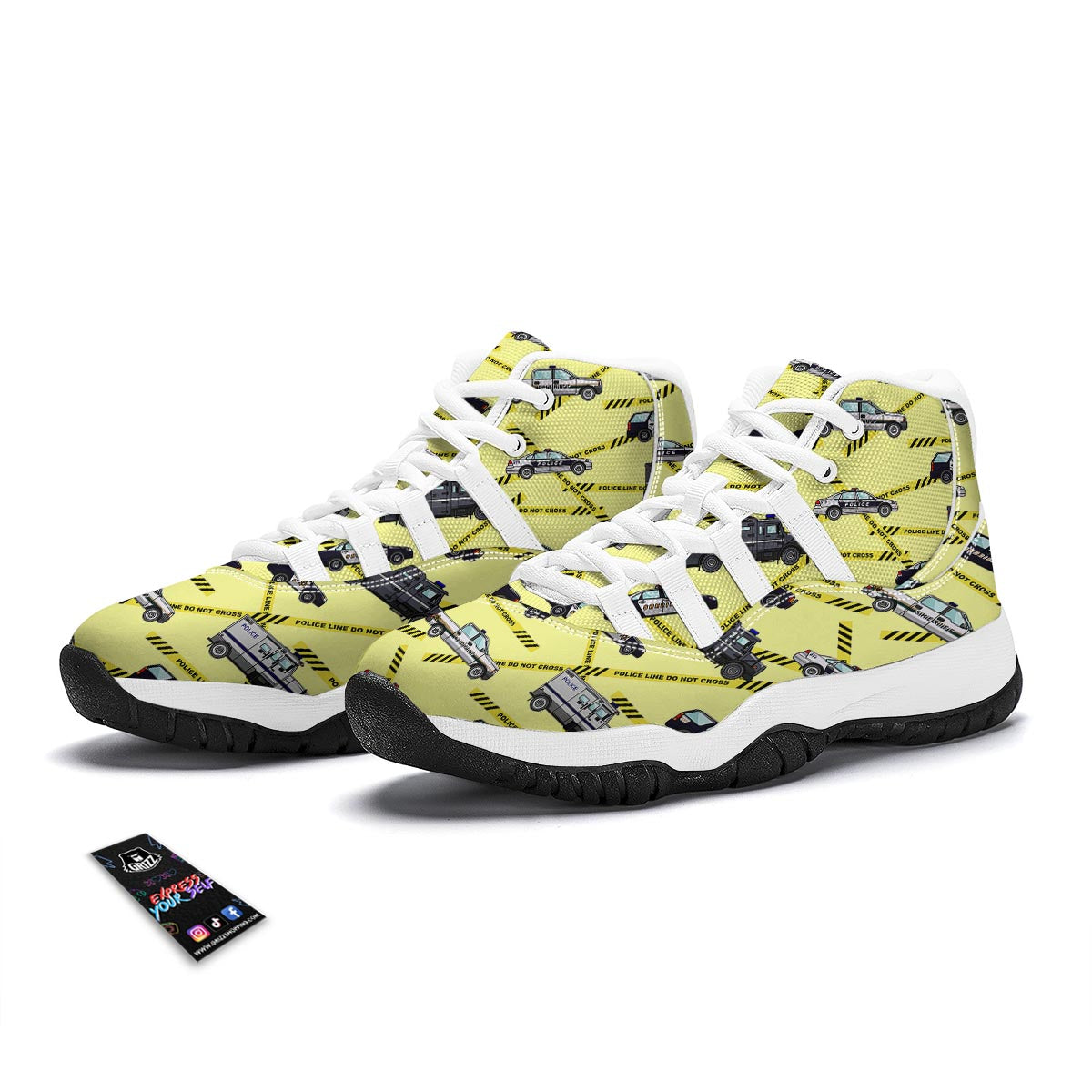 Police Car Pattern Print White Bball Shoes-grizzshop