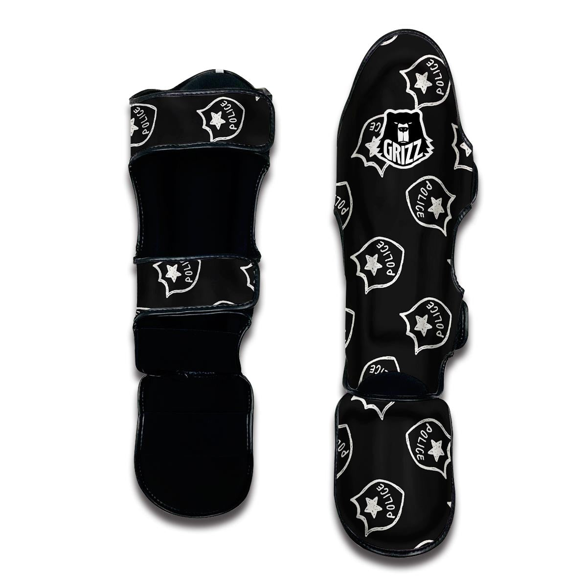 Police Pattern Print Muay Thai Shin Guards-grizzshop