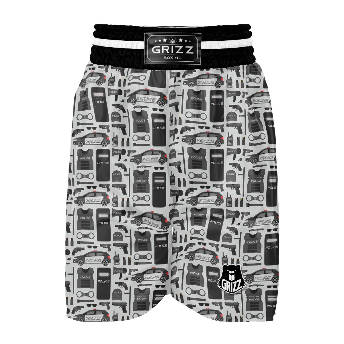 Police Print Pattern Boxing Shorts-grizzshop
