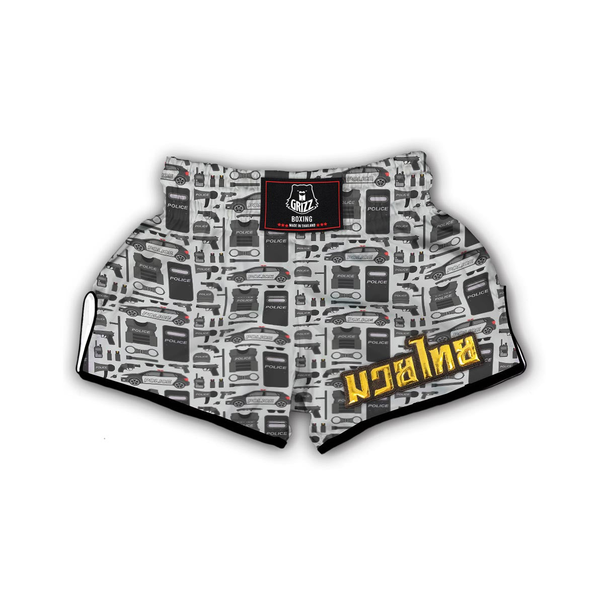 Police Print Pattern Muay Thai Boxing Shorts-grizzshop