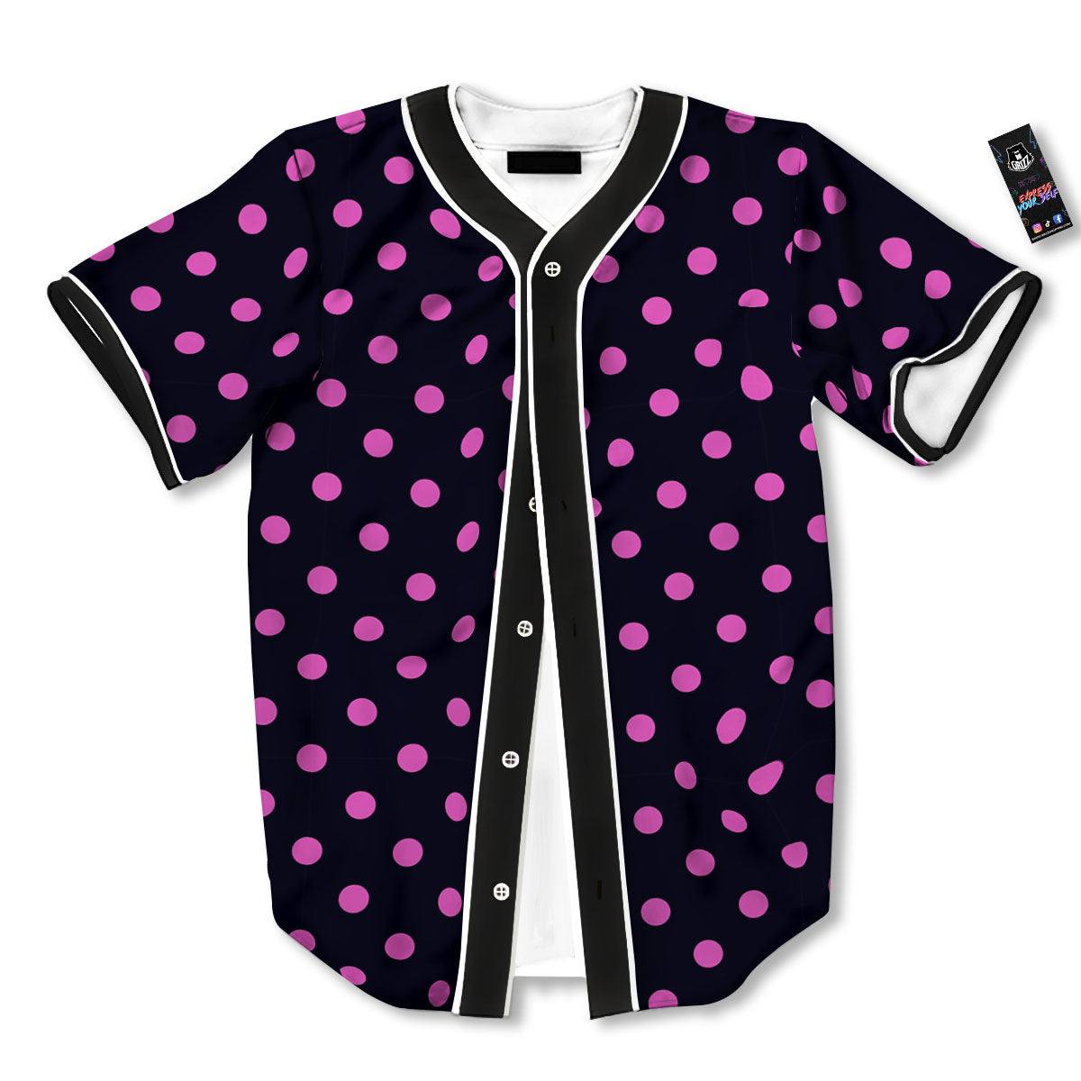 Polka Dot Black And Pink Print Pattern Baseball Jersey-grizzshop