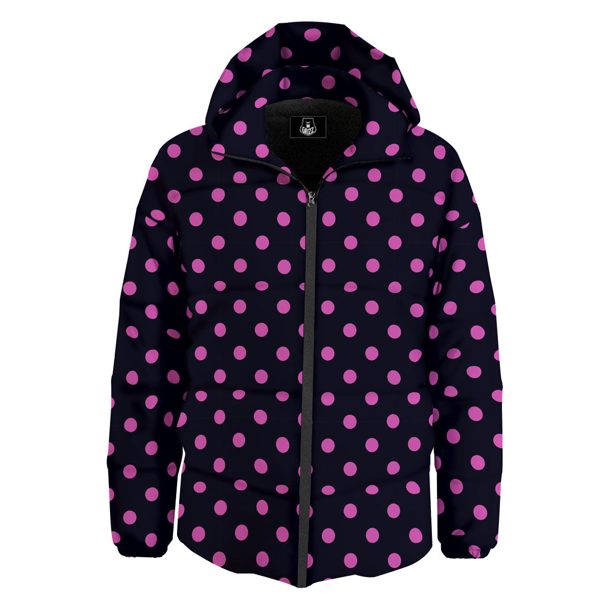 Polka Dot Black And Pink Print Pattern Down Jacket-grizzshop