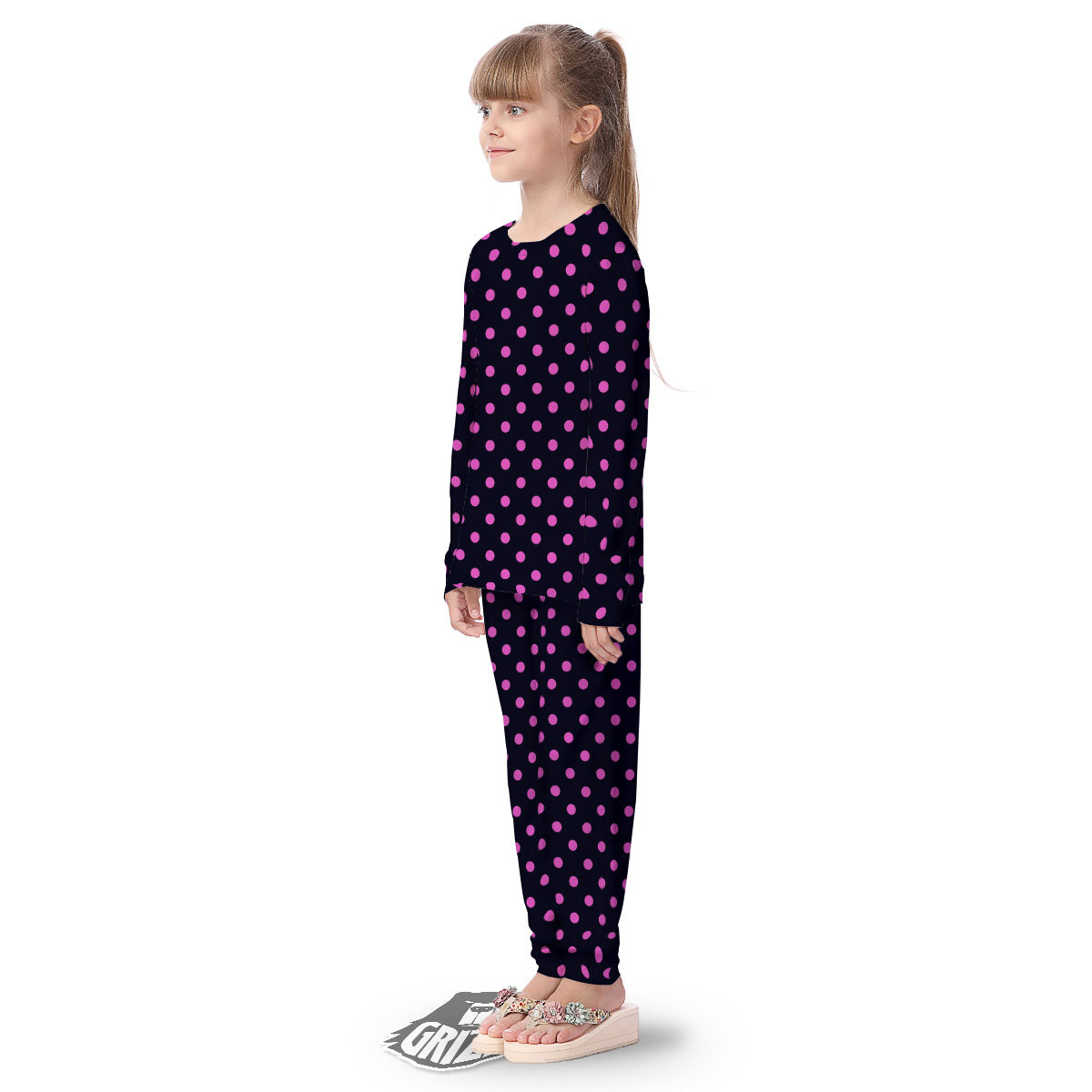 Polka Dot Black And Pink Print Pattern Kid's Pajamas-grizzshop