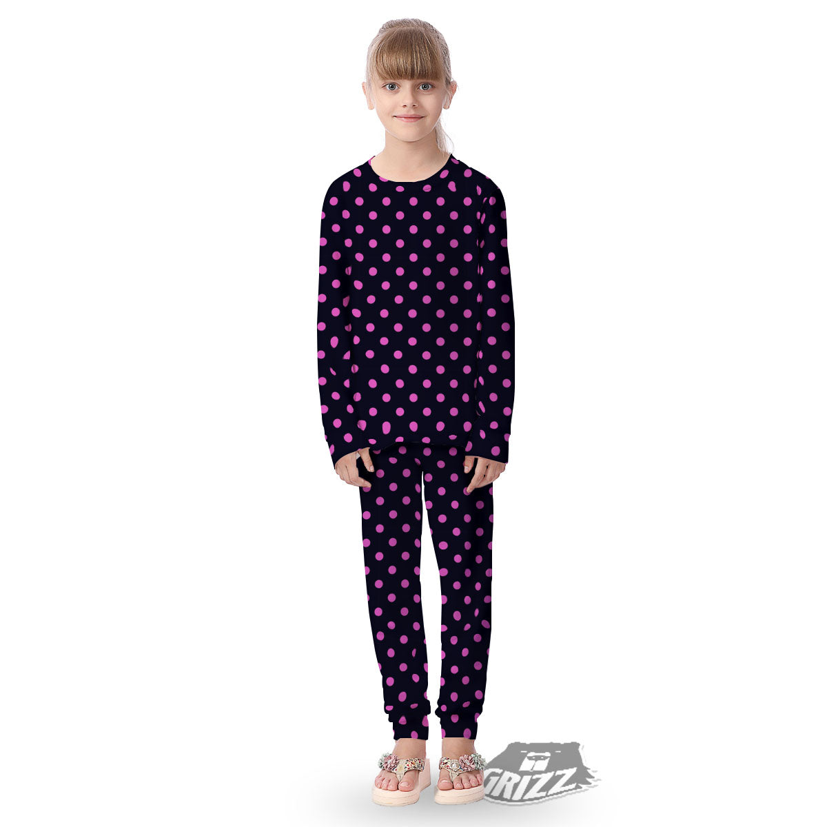 Polka Dot Black And Pink Print Pattern Kid's Pajamas-grizzshop