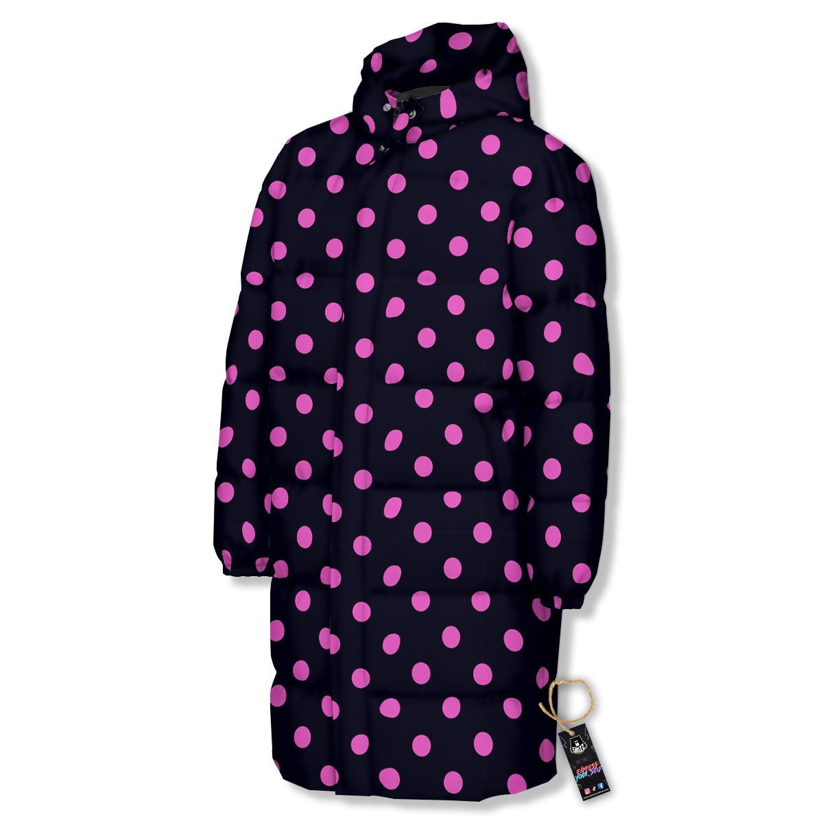 Polka Dot Black And Pink Print Pattern Long Down Jacket-grizzshop