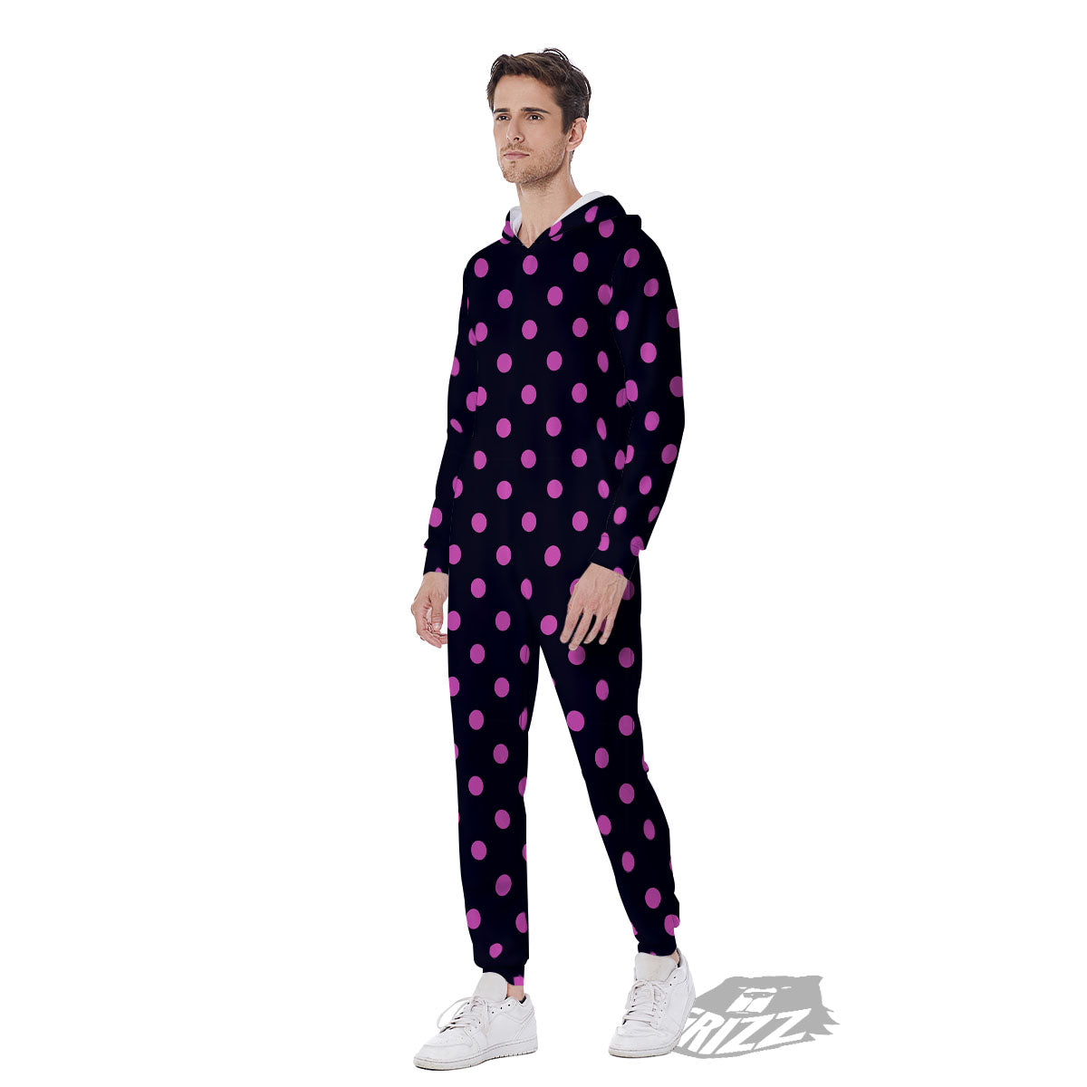 Polka Dot Black And Pink Print Pattern Men's Jumpsuit-grizzshop