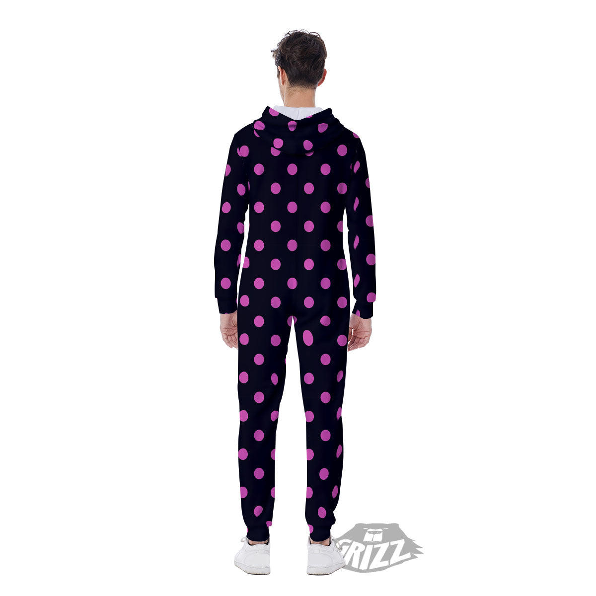 Polka Dot Black And Pink Print Pattern Men's Jumpsuit-grizzshop