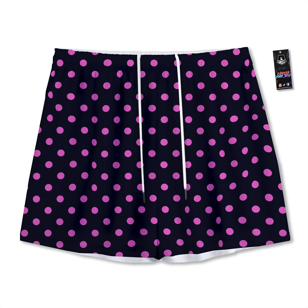 Polka Dot Black And Pink Print Pattern Mesh Shorts