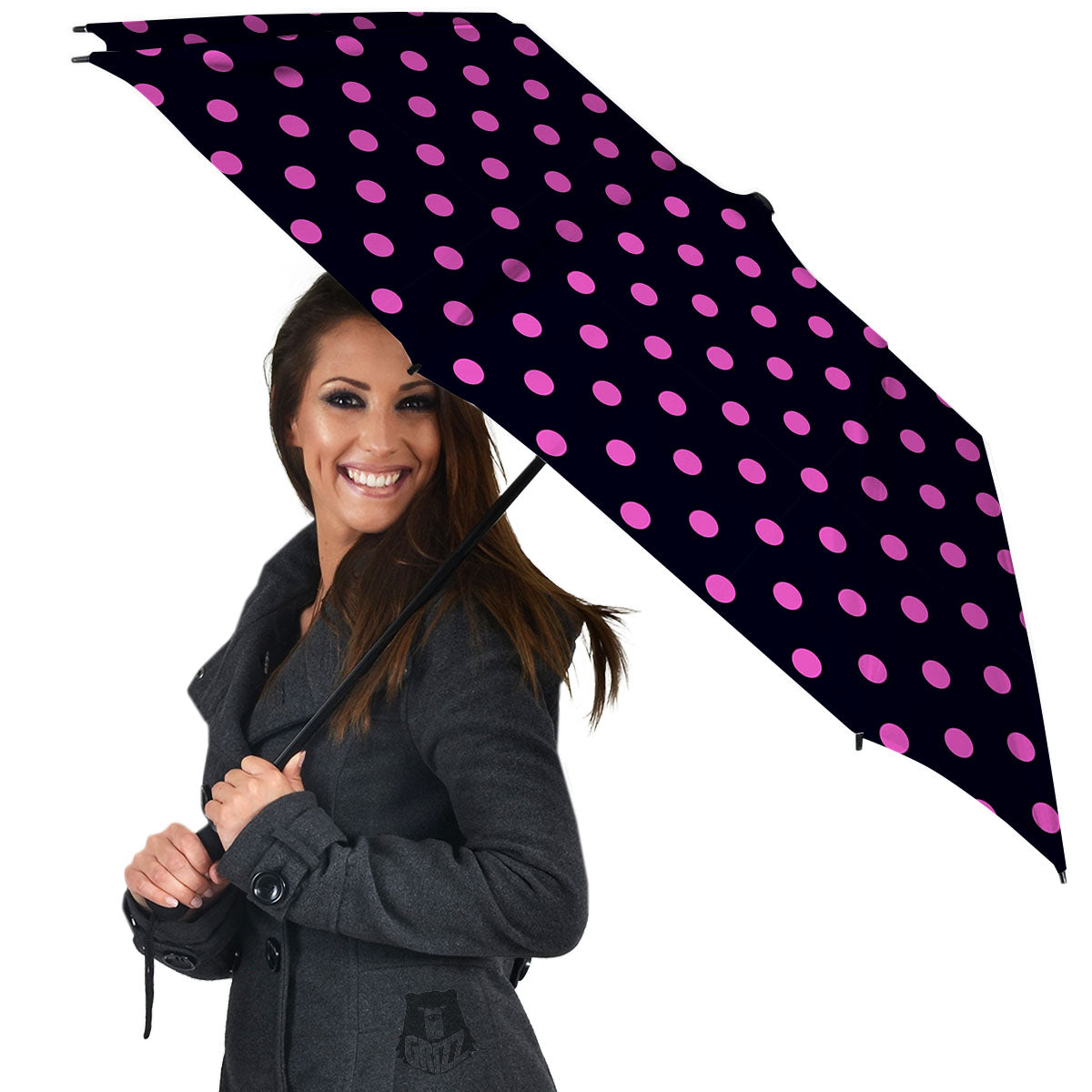 Polka Dot Black And Pink Print Pattern Umbrella-grizzshop