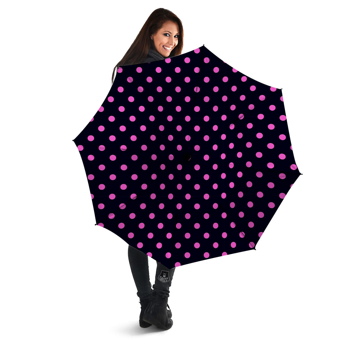 Polka Dot Black And Pink Print Pattern Umbrella-grizzshop